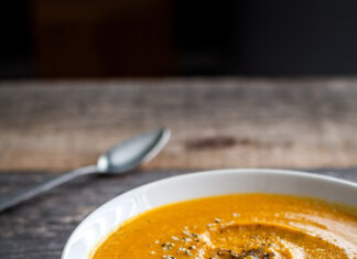 Creamy Sweet Potato Soup with Red Lentils & Hemp Hearts